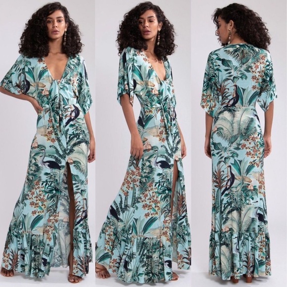 PatBO Eden Jersey Maxi Dress in Verde Size M - Picture 1 of 9